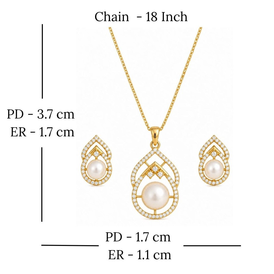 Gold Plated CZ Pearl Pendant Set