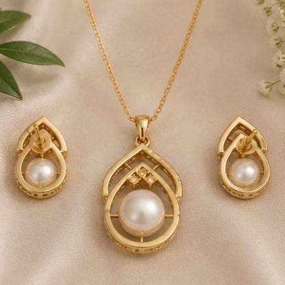 Gold Plated CZ Pearl Pendant Set