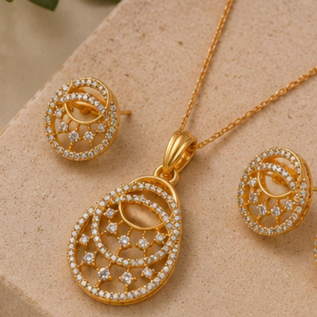 Gold Plated CZ Pendant Set