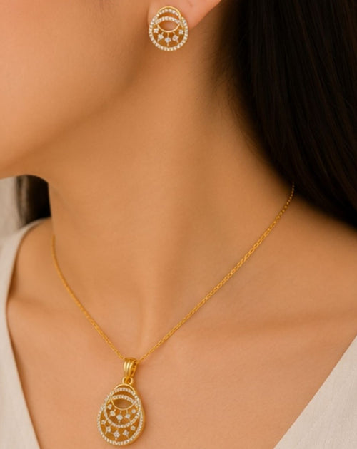 Gold Plated Cubic Zirconia Double Circle Pendant Set
