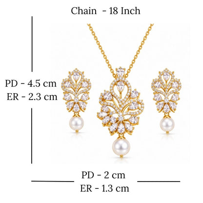 Gold Plated CZ Pearl Pendant Set