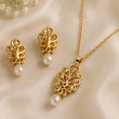 Gold Plated CZ Pearl Pendant Set