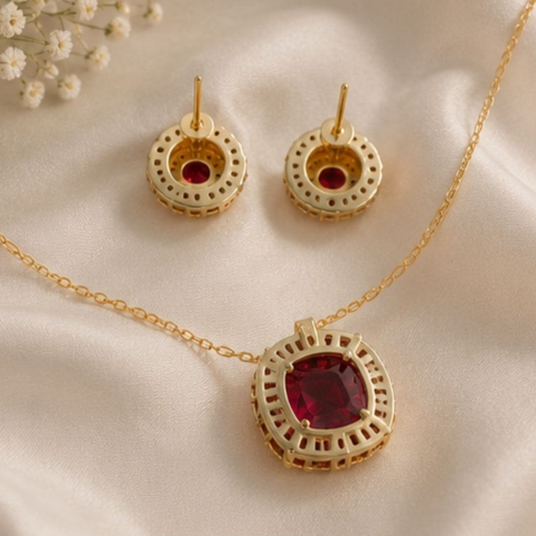 Gold Plated CZ Halo Style Pendant Set
