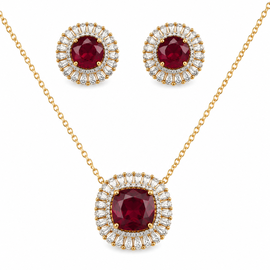 Gold Plated CZ Halo Style Pendant Set