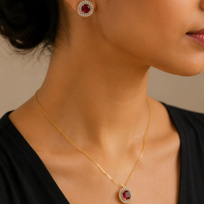 Gold Plated CZ Halo Style Pendant Set
