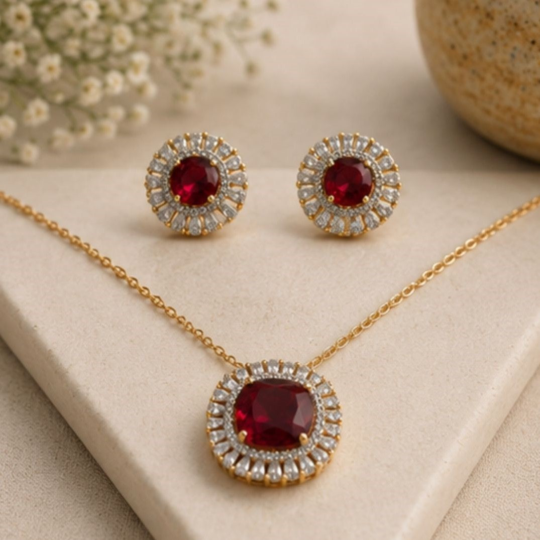 Gold Plated CZ Halo Style Pendant Set