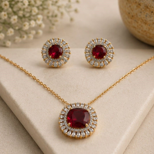 Gold Plated Cubic Zirconia Halo Style Pendant Set