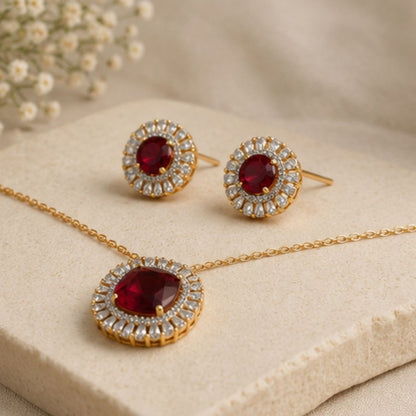 Gold Plated CZ Halo Style Pendant Set
