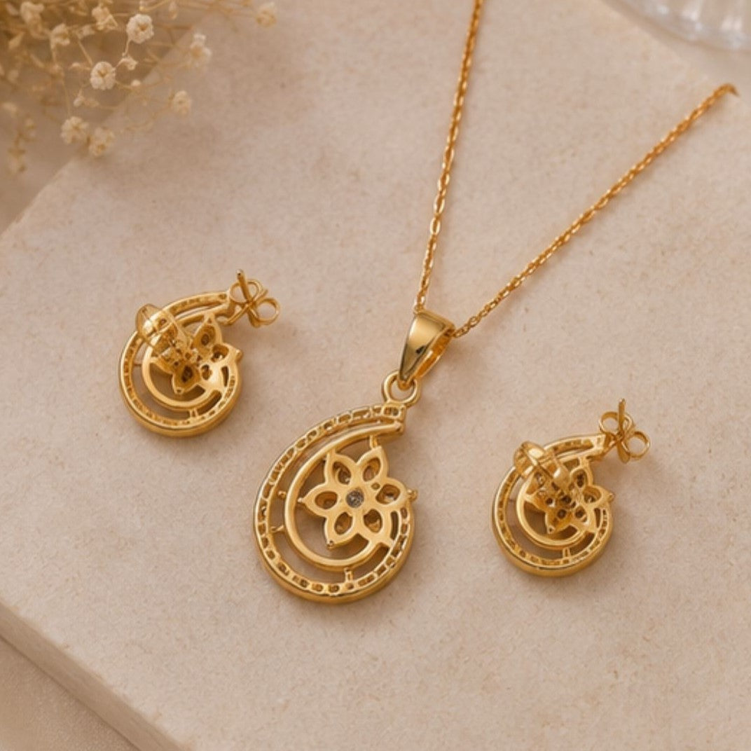 Gold Plated Cubic Zirconia Floral Pendant Set