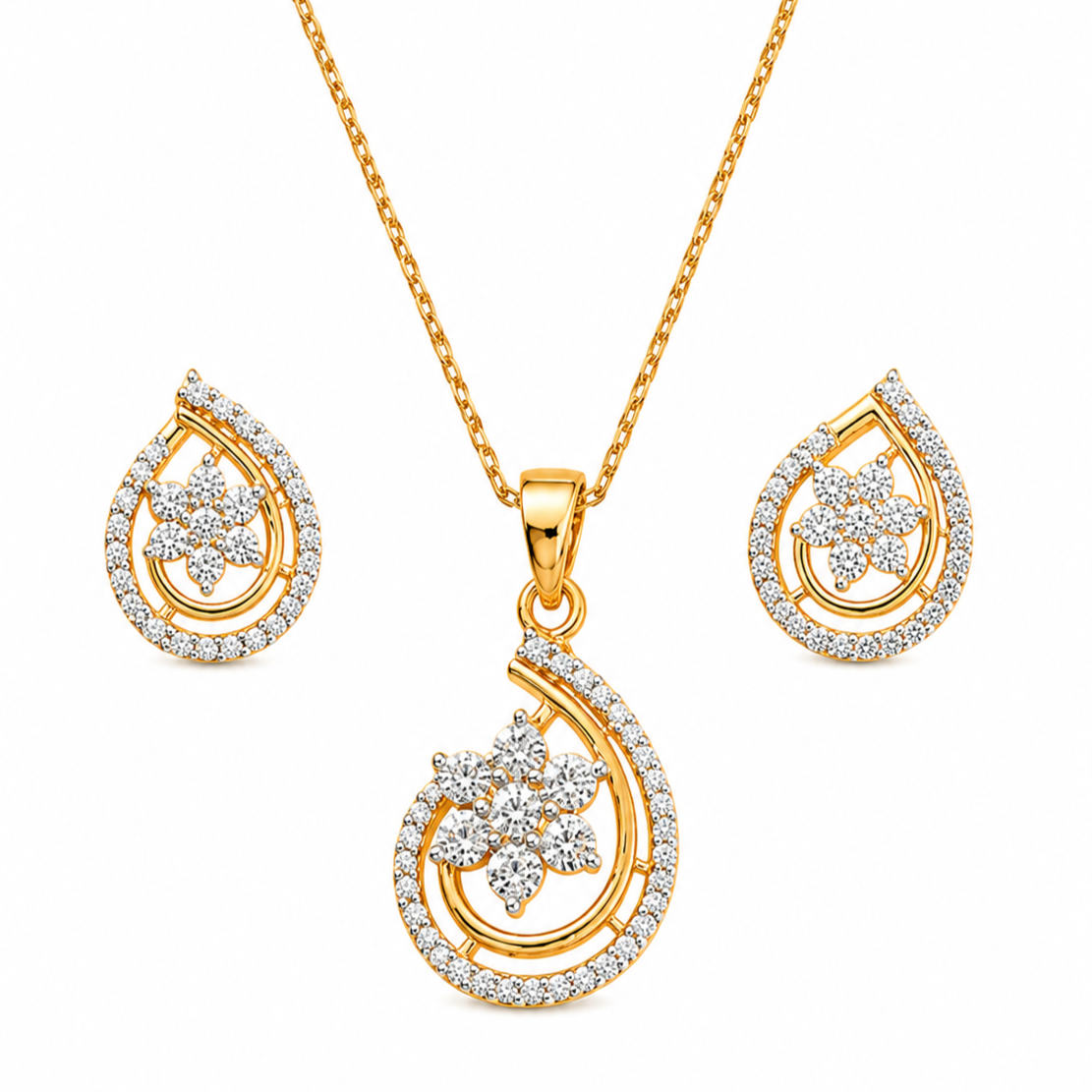 Gold Plated CZ Floral Pendant Set