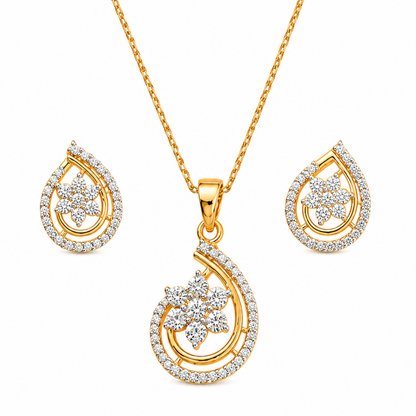 Gold Plated CZ Floral Pendant Set