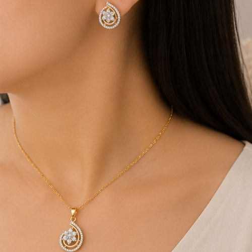 Gold Plated Cubic Zirconia Floral Pendant Set