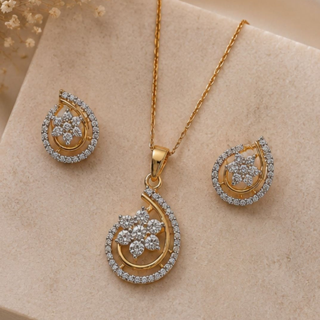 Gold Plated Cubic Zirconia Floral Pendant Set