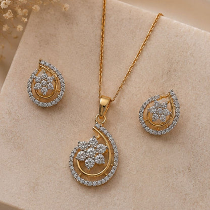 Gold Plated CZ Floral Pendant Set