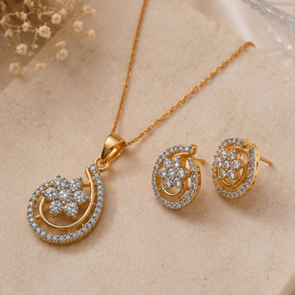 Gold Plated CZ Floral Pendant Set