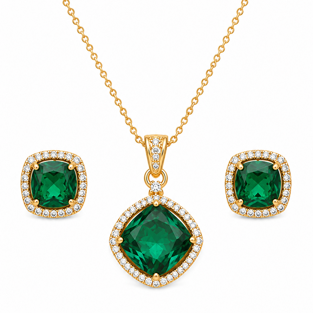 Gold Plated CZ Halo Style Pendant Set