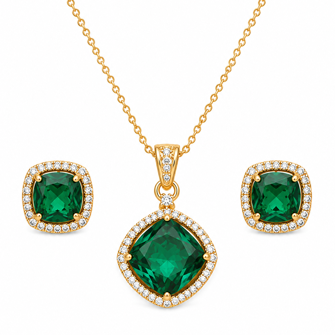 Gold Plated CZ Halo Style Pendant Set