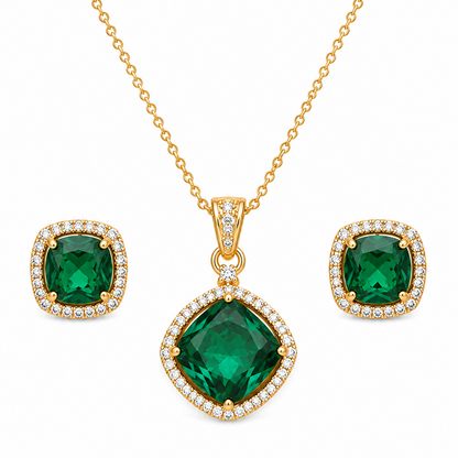 Gold Plated CZ Halo Style Pendant Set