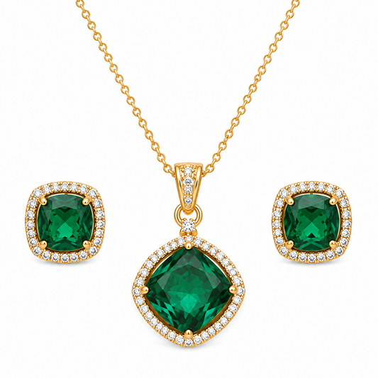 Gold Plated CZ Halo Style Pendant Set