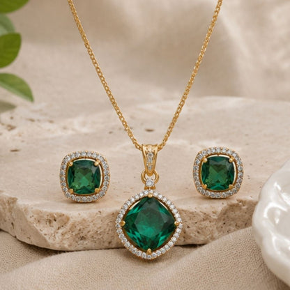 Gold Plated CZ Halo Style Pendant Set