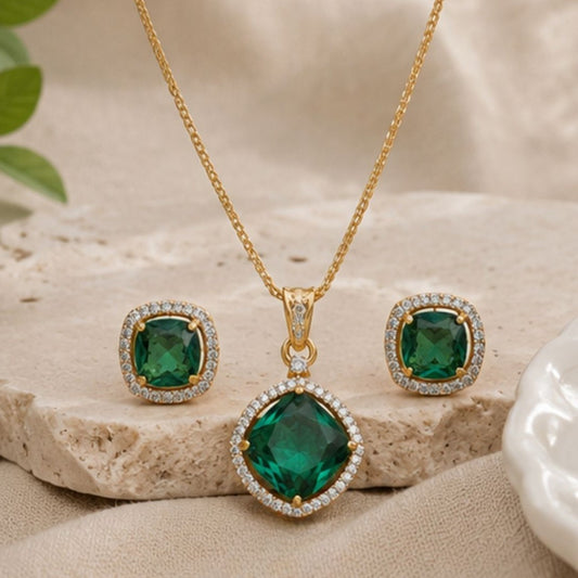 Gold Plated CZ Halo Style Pendant Set