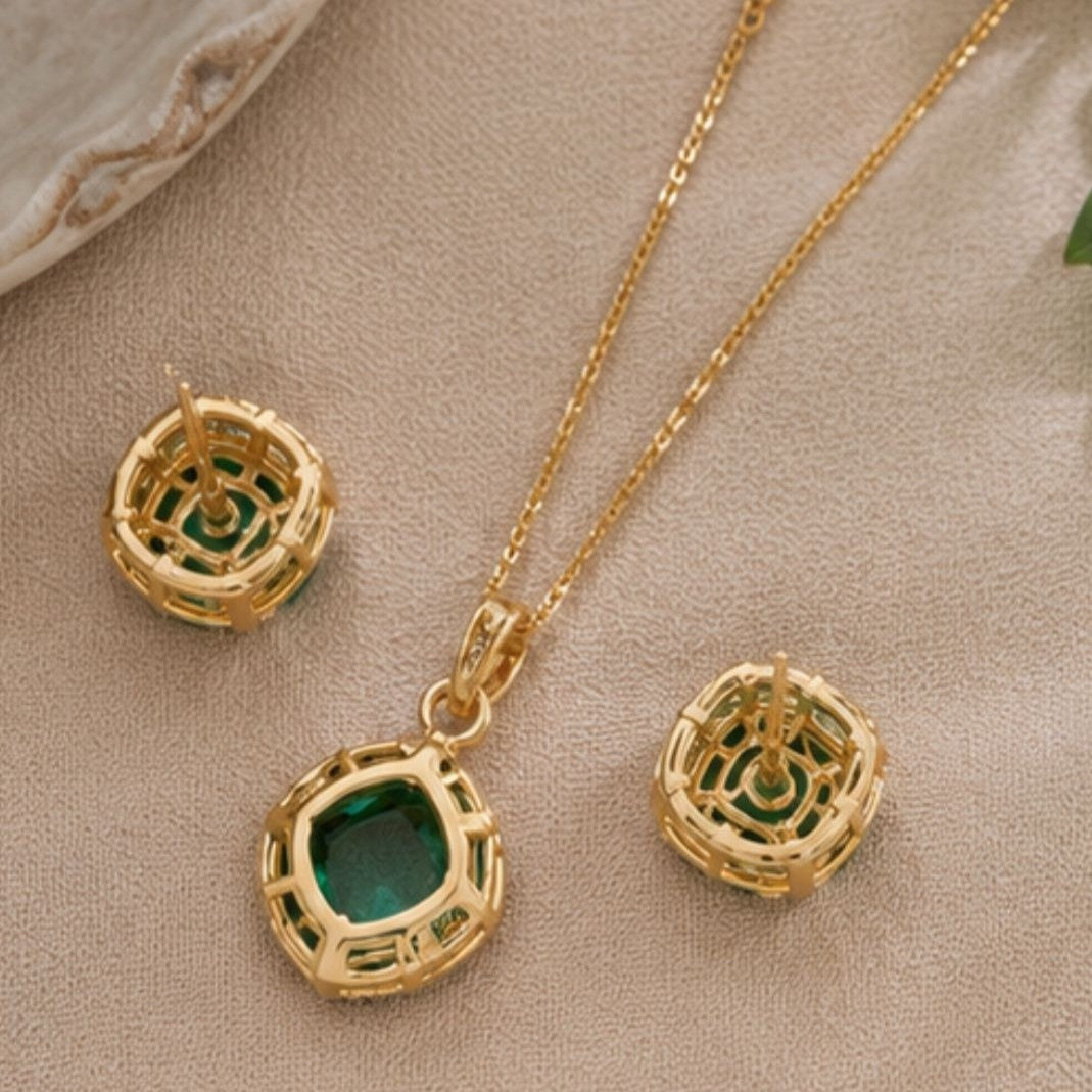 Gold Plated CZ Halo Style Pendant Set