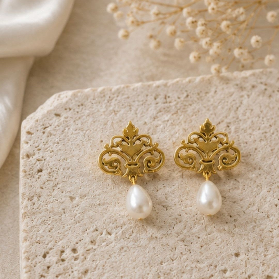 Gold Plated Pearl Drop Earrings
