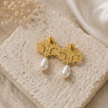 Gold Plated Pearl Drop Earrings