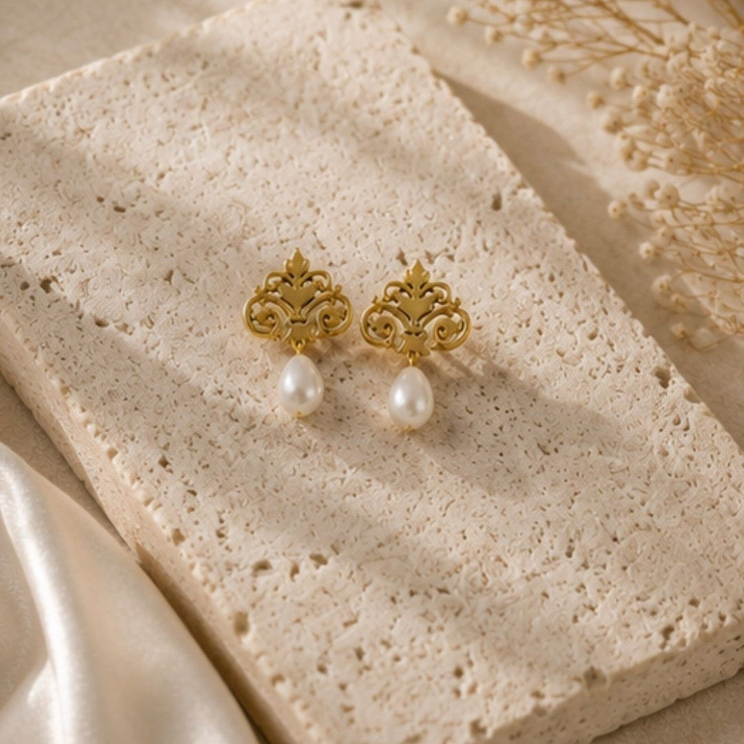 Gold Plated Pearl Drop Earrings