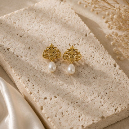 Gold Plated Pearl Drop Earrings