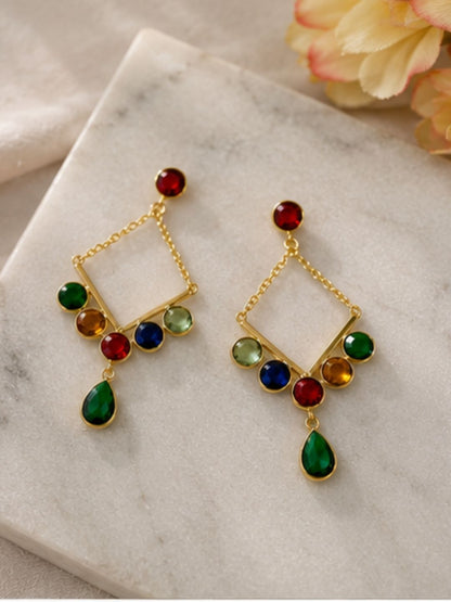 Gold Plated Cubic Zirconia Drop Earrings