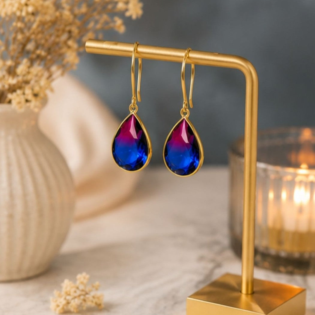 Gold Plated Ombre Cubic Zirconia Drop Earrings