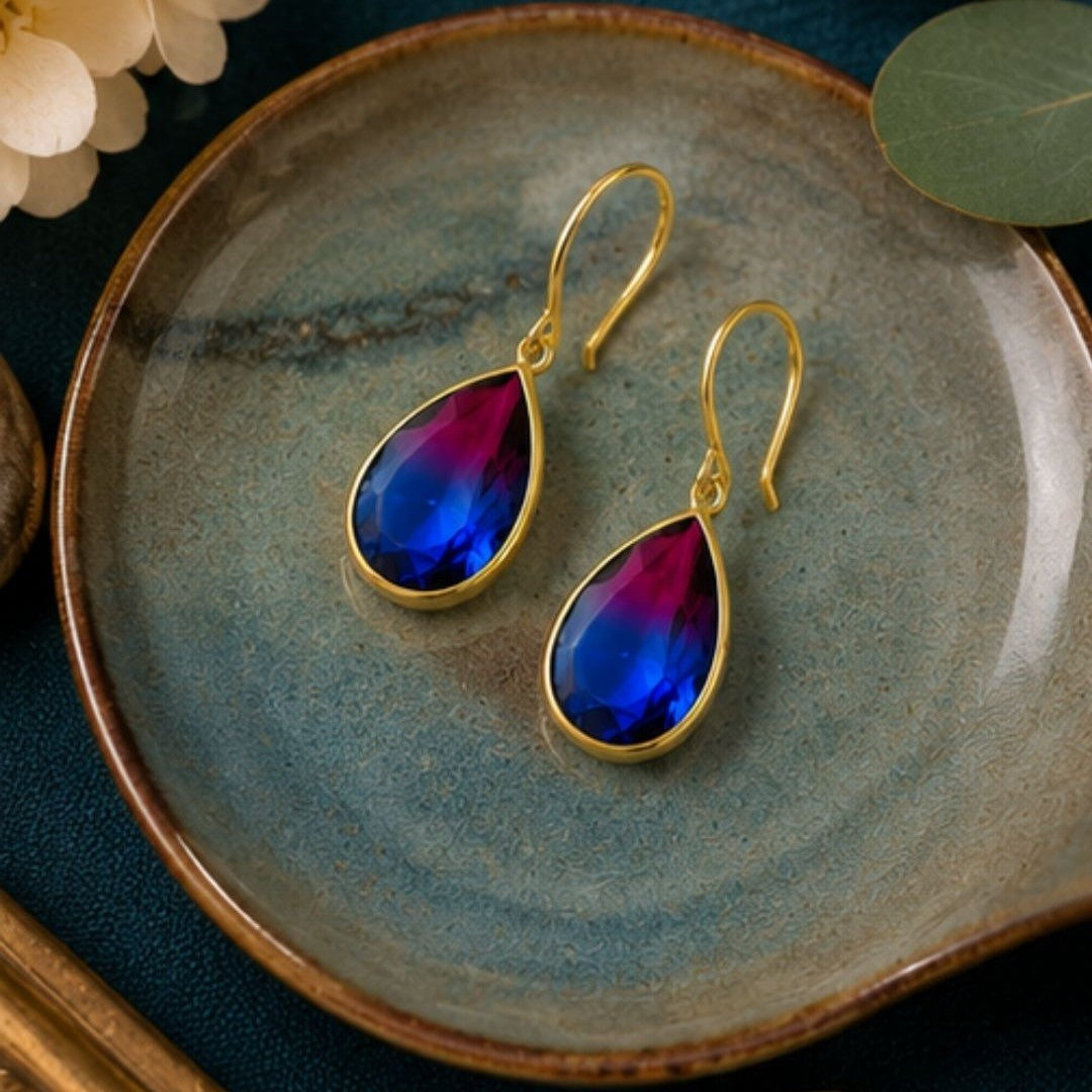 Gold Plated Ombre Cubic Zirconia Drop Earrings