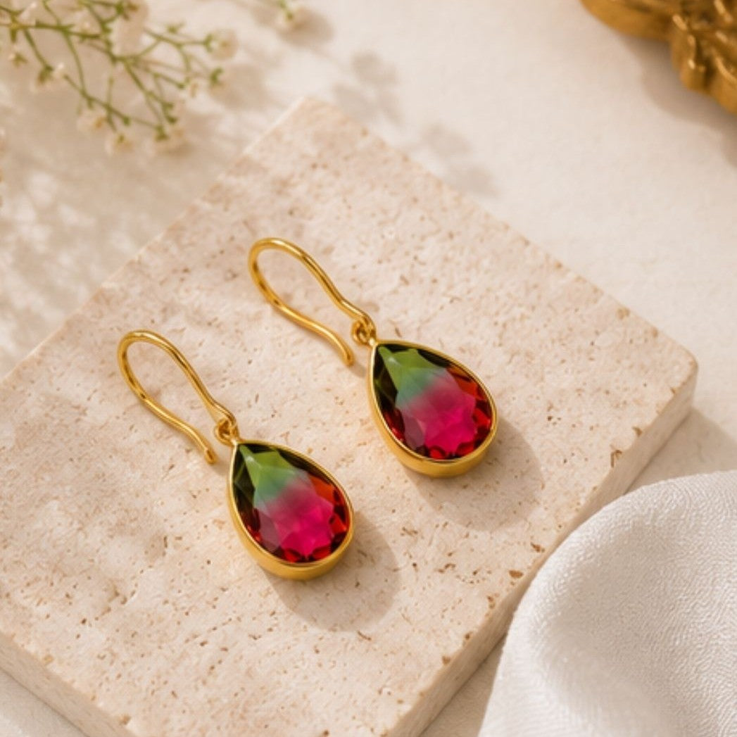 Gold Plated Ombre Cubic Zirconia Drop Earrings