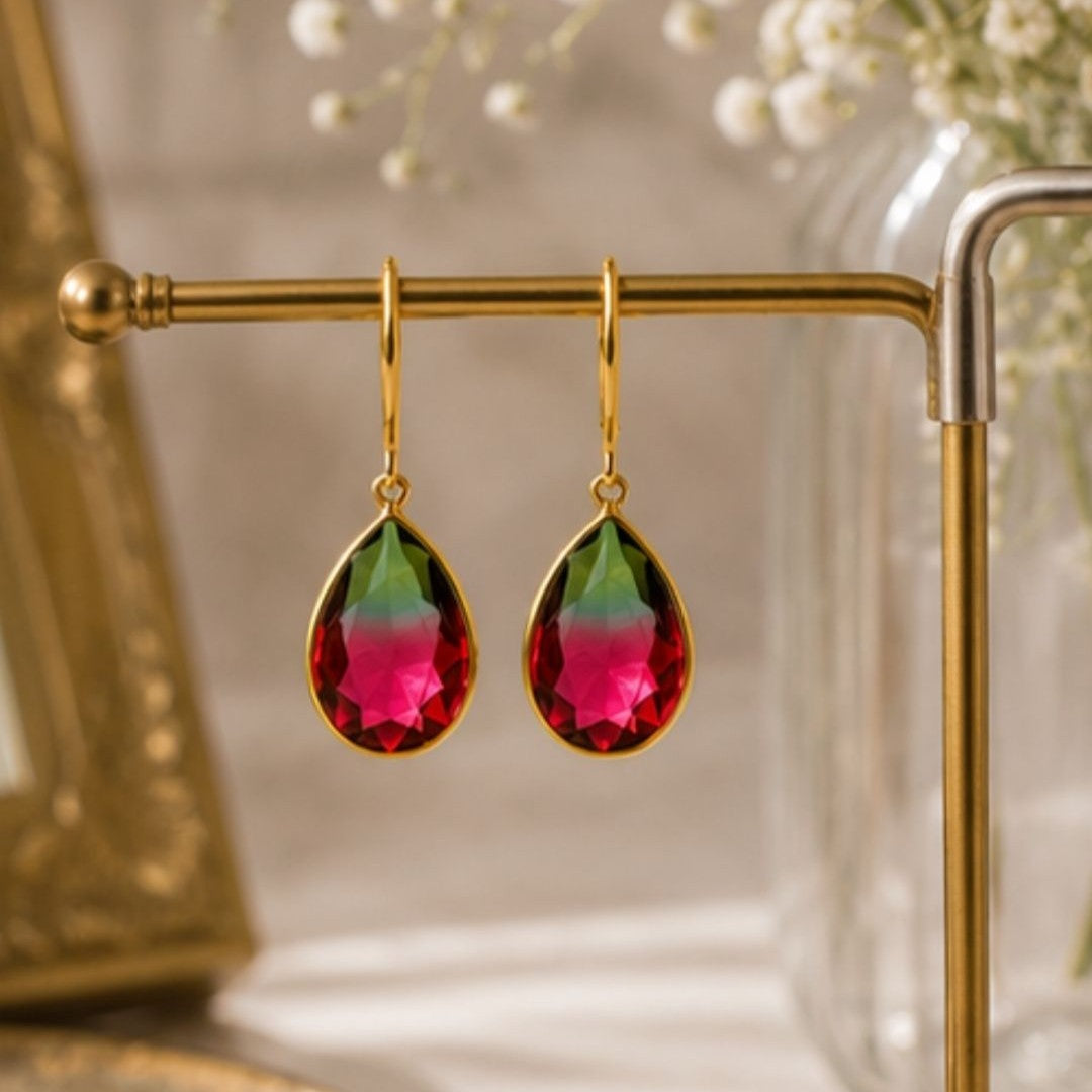 Gold Plated Ombre Cubic Zirconia Drop Earrings