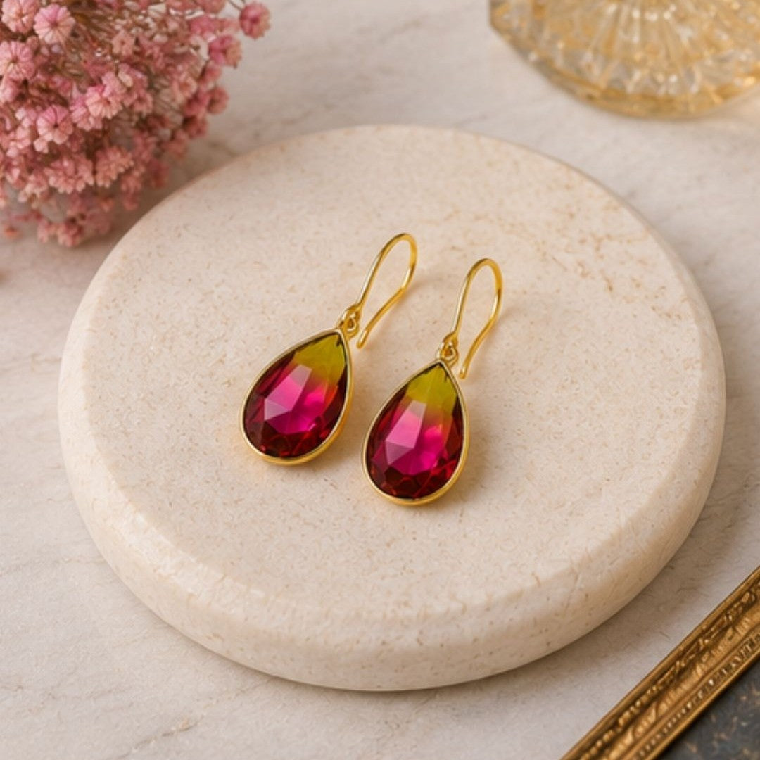 Gold Plated Ombre Cubic Zirconia Drop Earrings