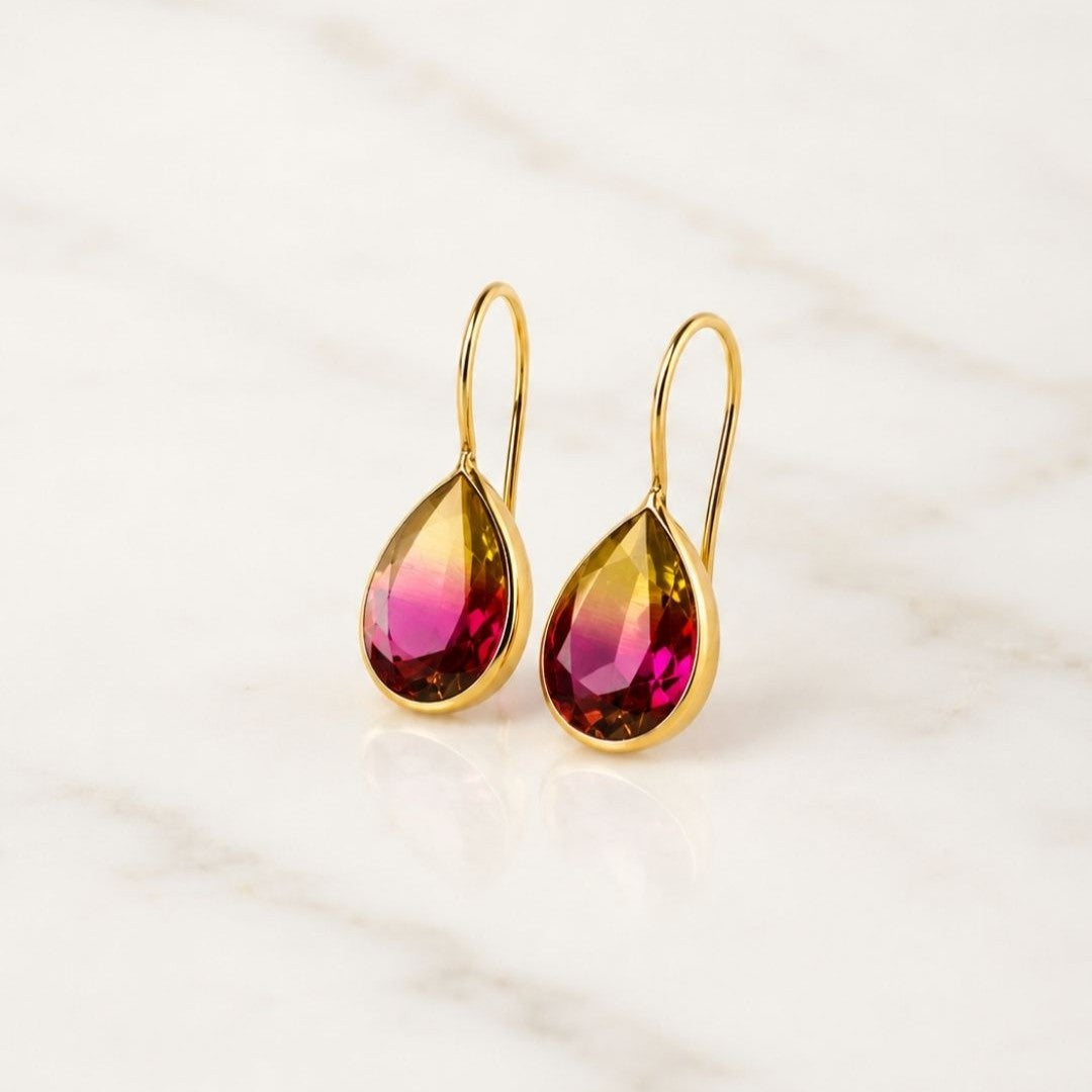 Gold Plated Ombre Cubic Zirconia Drop Earrings