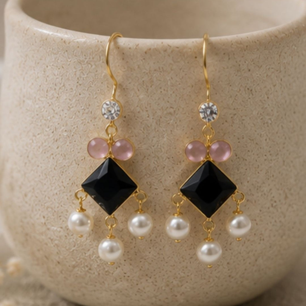Gold Plated Cubic Zirconia Pearl Drop Earrings