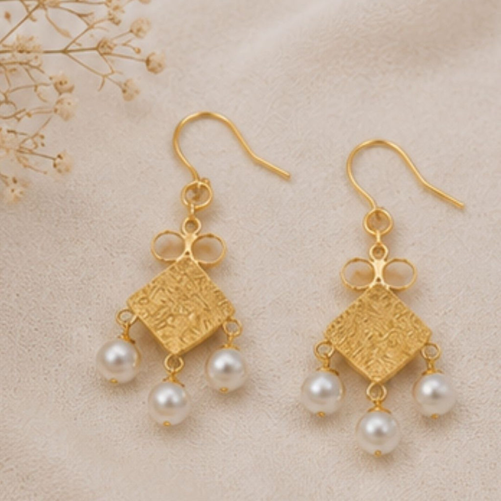 Gold Plated Cubic Zirconia Pearl Drop Earrings