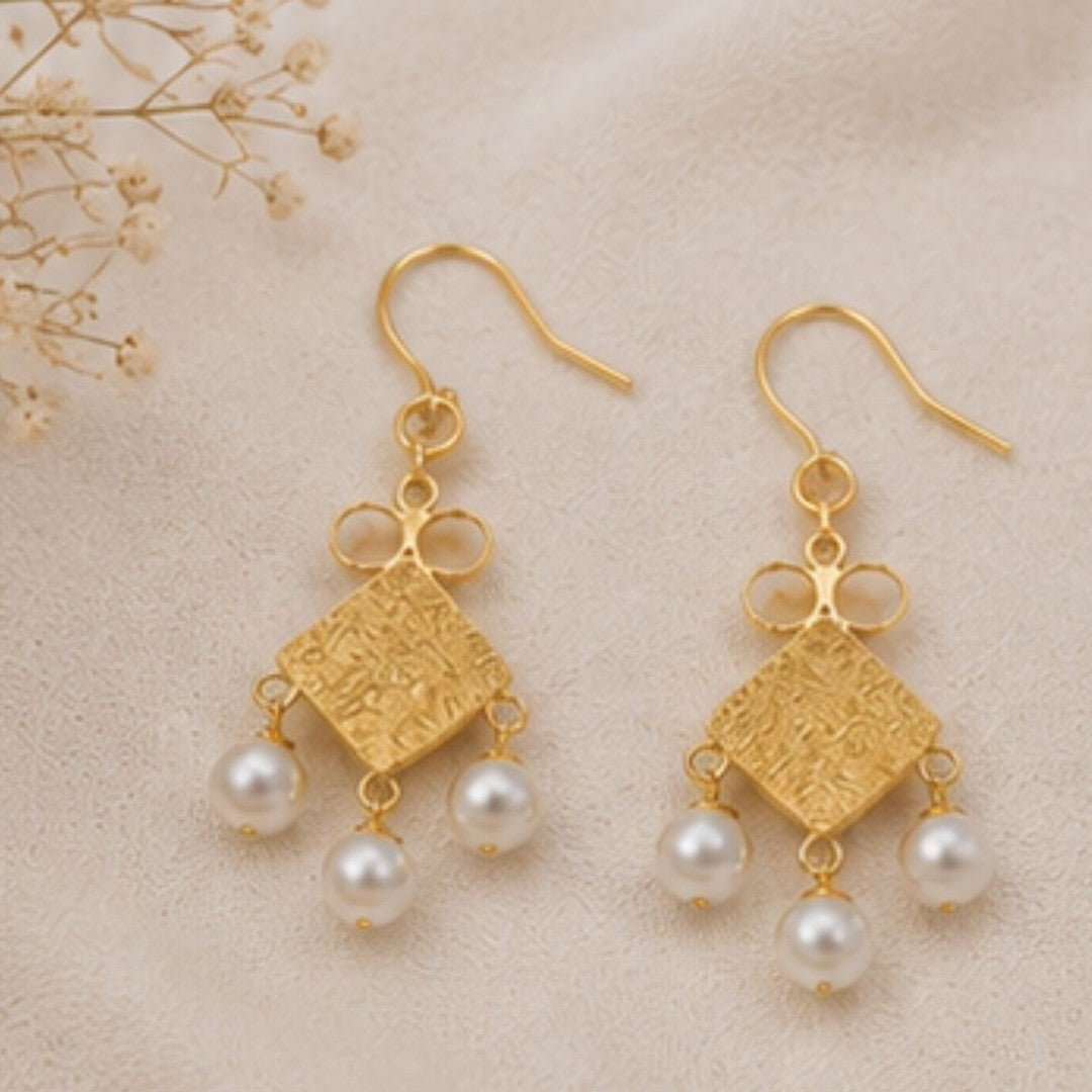 Gold Plated Cubic Zirconia Pearl Drop Earrings