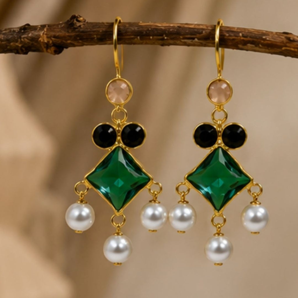Gold Plated Cubic Zirconia Pearl Drop Earrings