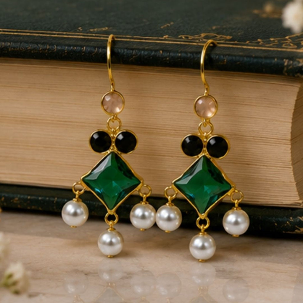 Gold Plated Cubic Zirconia Pearl Drop Earrings