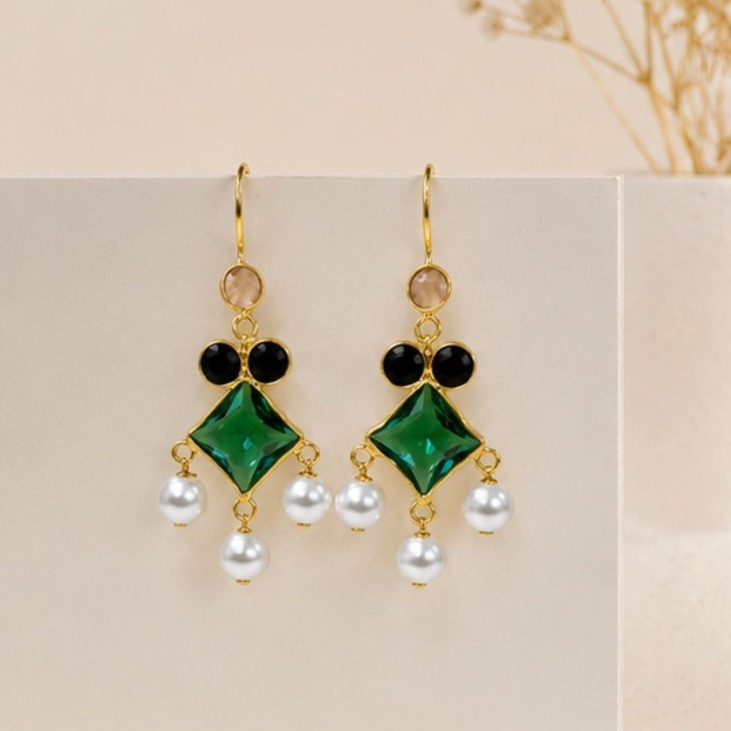 Gold Plated Cubic Zirconia Pearl Drop Earrings