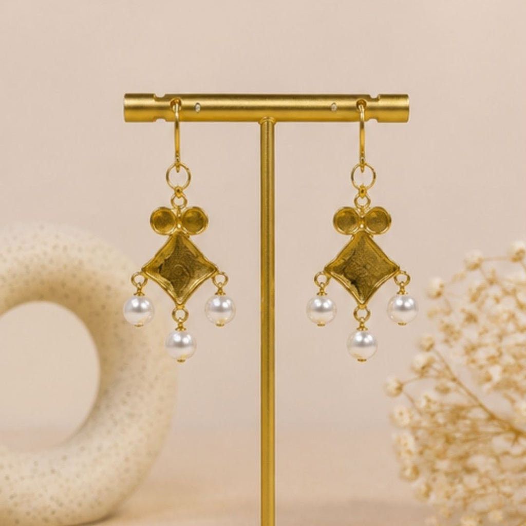 Gold Plated Cubic Zirconia Pearl Drop Earrings