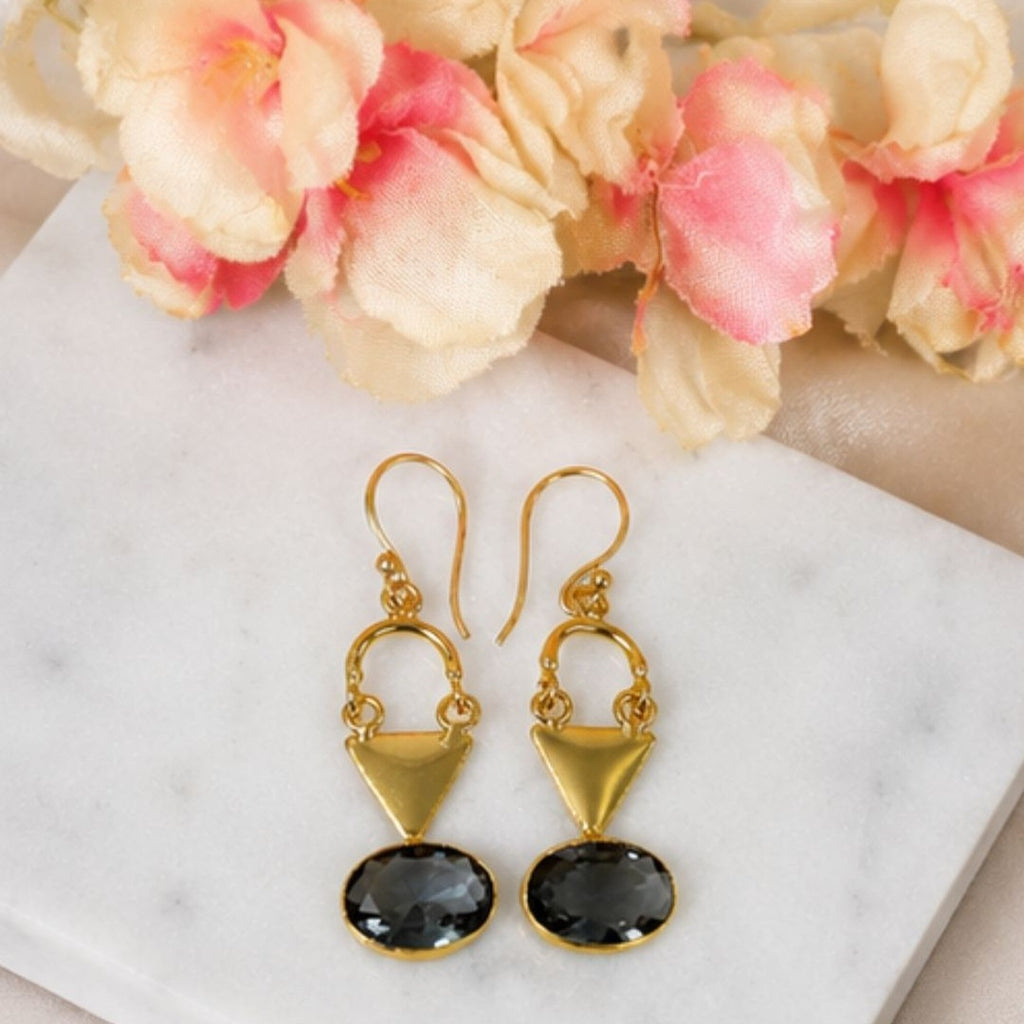 Gold Plated Grey Cubic Ziconia Drop Earrings