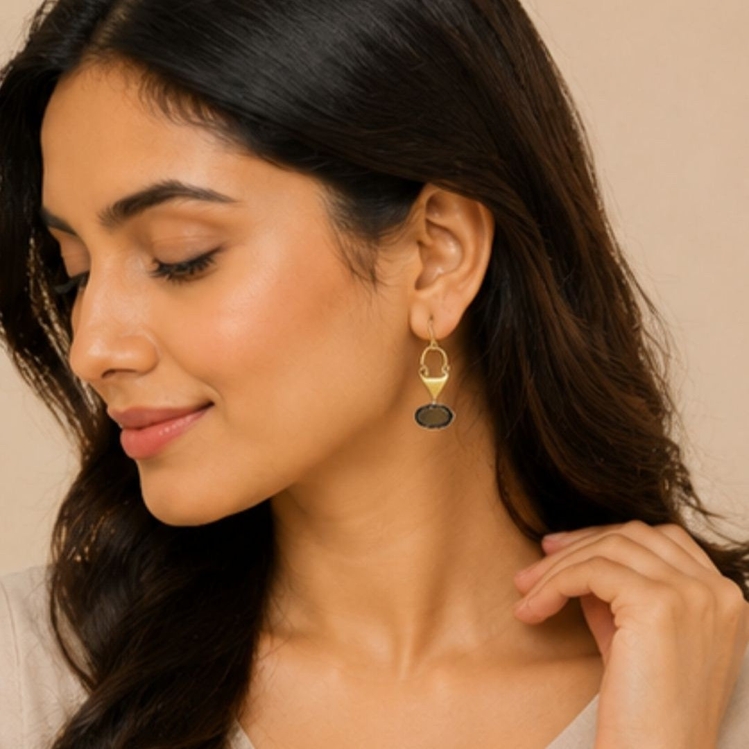 Gold Plated Grey Cubic Ziconia Drop Earrings