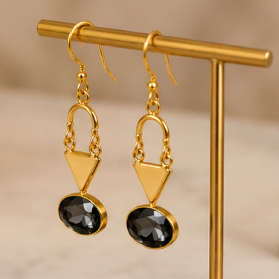 Gold Plated Grey Cubic Ziconia Drop Earrings