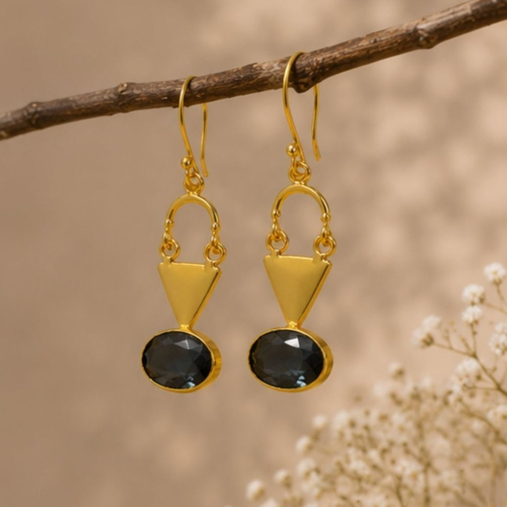 Gold Plated Grey Cubic Ziconia Drop Earrings