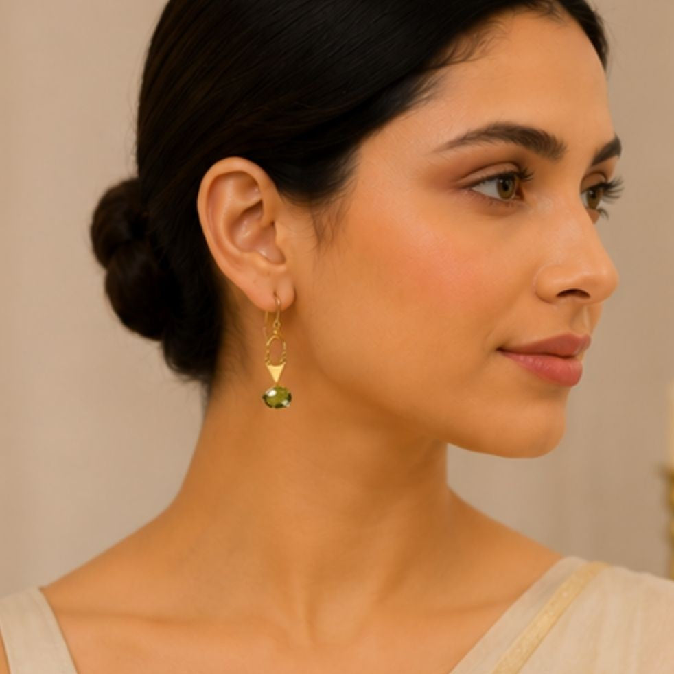 Gold Plated Green Cubic Ziconia Drop Earrings