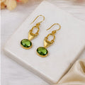 Gold Plated Green Cubic Ziconia Drop Earrings